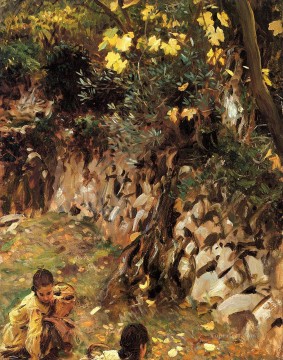  blossom Oil Painting - Girls Gathering Blossoms Valdemosa Majorca John Singer Sargent